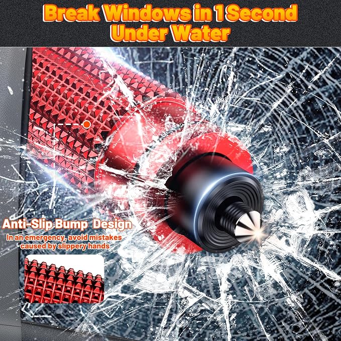 smosun Safety Hammer - Safe Hammer Glass Breaker Under Water, Upgraded Antiskid, Car Hammer Seatbelt Cutter Car Window Breaker Emergency Escape Tool, Safe Hammer Glass Breaker for New Cars (2PCS Red)