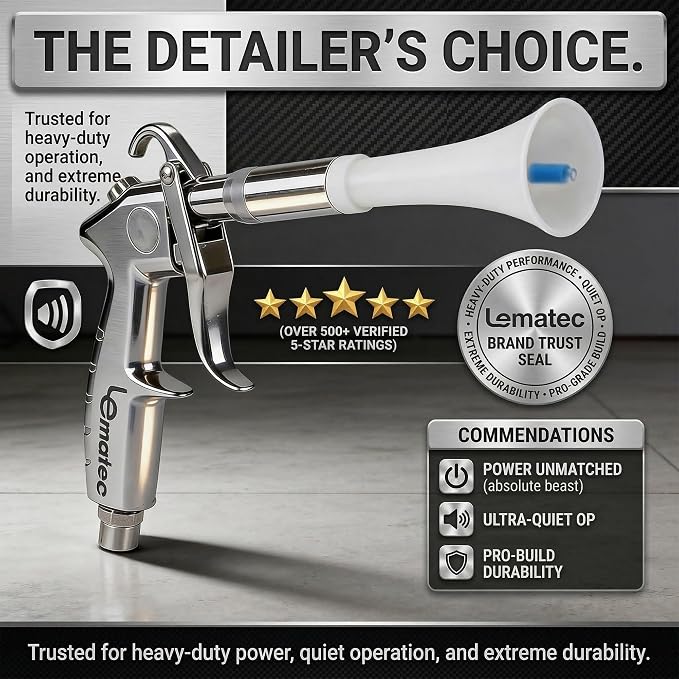 LE LEMATEC Vortex Air Gun, 4000 RPM Compressor Car Detailing Tool | Tornado upholstery & carpet cleaner, interior dust blaster, blower nozzle, low noise, lightweight