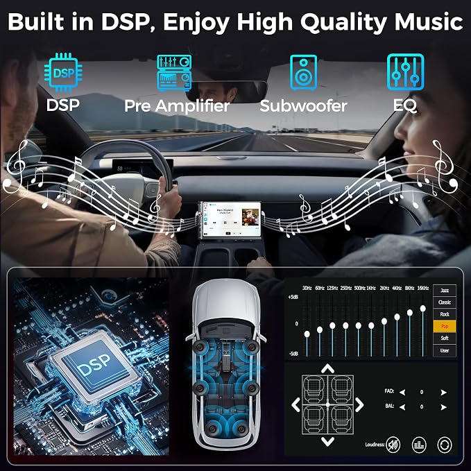 7" Double Din Car Stereo, Wireless Apple Carplay & Android Auto, HD Touchscreen, Bluetooth, 240W, SWC, Subwoofer Output, FM/AM, Mirror Link, Backup Camera, Car Radio Receiver