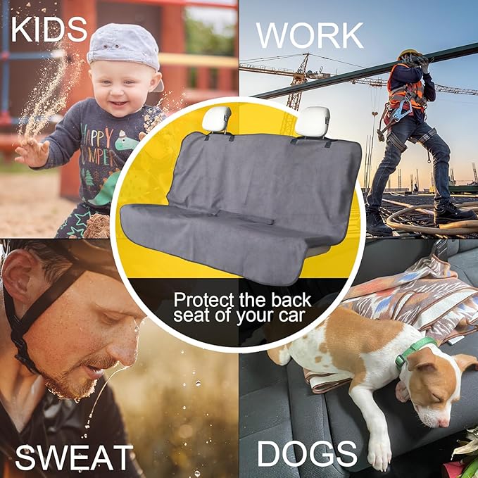 Back Seat Cover for Car Trucks Van SUV Jeep,Waterproof Rear Bench Towel Seat Covers for Dogs and Kids,Automotive Backseat Protector (Grey)
