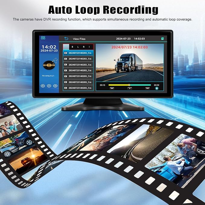 Vehicle Backup Camera for Trucks Pickups Bus Trailers Caravans 10.36-inch IPS HD Screen DVR Recording Reverse Monitor 5 Split Screen Waterproof Night Vision Stable Signal DIY Parking Lines