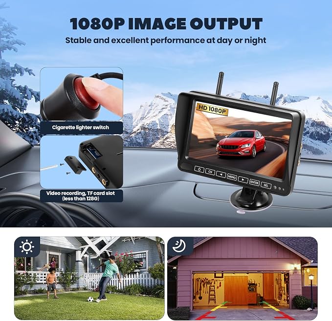 Wireless Backup Camera With 7" Monitor, RV Back Up Camera System 1080P With Video Recording, Night Vision Rear View Cameras Split Screen for Furrion RVs Car Truck Trailer Pickup Van
