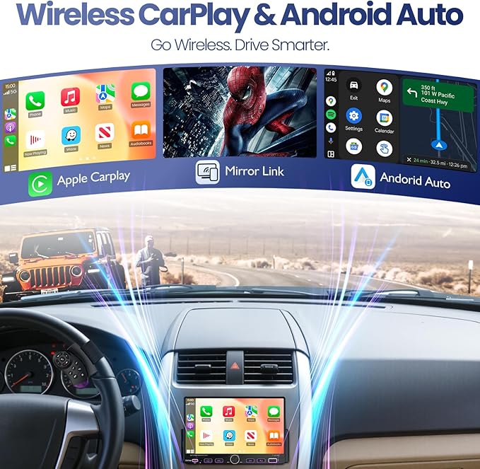 7“Single Din Radio with Apple CarPlay & Android Auto, UHD Single Din Touchscreen Car Radio, Car Stereo with 1080P Backup Camera, Mirror Link, Bluetooth 5.3, GPS, AM&FM, Fast Charging, EQ, SWC