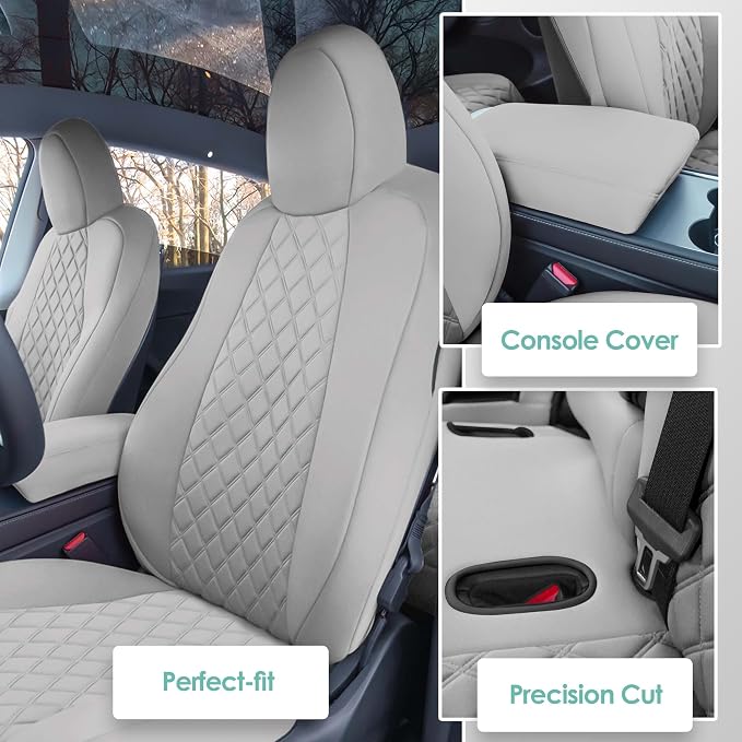 FH Group Custom Fit Car Seat Covers Specifically Made for 2020-2025 Tesla Model Y Ultraflex Neoprene Water Resistant Automotive Seat Covers - Full Set Solid Gray
