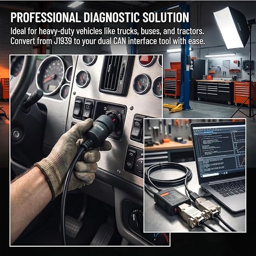 J1939 Deutsch 9Pin Connector to Dual DB9 Female CAN Cable，CAN Bus Diagnostic Adapter Cable for Heavy Duty Vehicles 1Meter