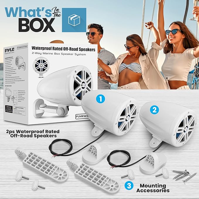 PyleUsa 5.25” Waterproof Off-Road Speakers - 180W 2-Way Marine Woofer Sound System w/ 360° Rotatable Bracket, Full Range Outdoor Audio Stereo for Motorcycle ATV Jeep Boat, Includes Bracket(White)