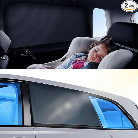Doogoocoo Car Window Shades for Baby, [100% UV Block & Ice-Crystal Cooling] Breathable Car Shade for Back Window Universal Fit for SUV, Sedan, 2 Pack, Privacy & Safety (Medium)