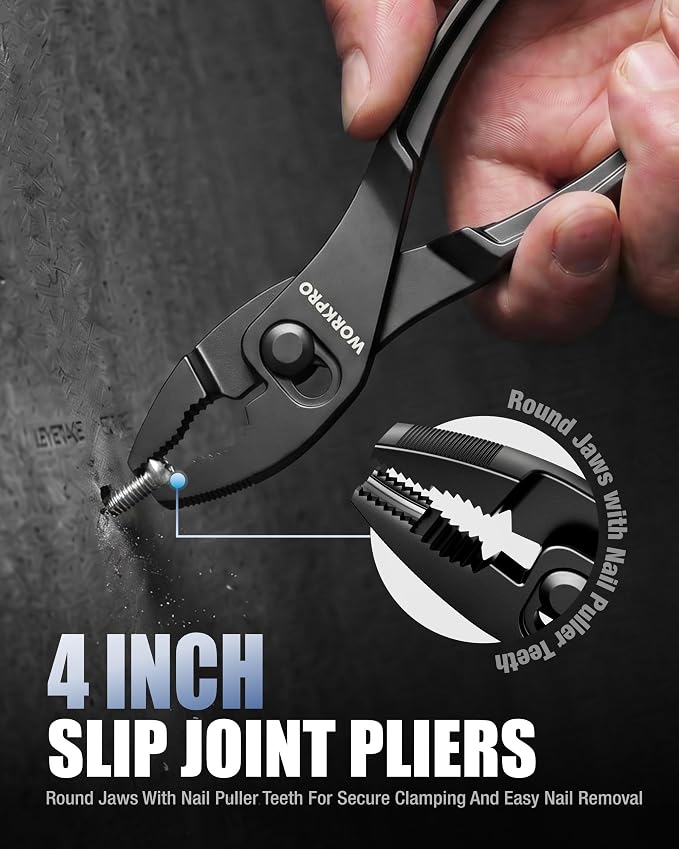 WORKPRO 4-Piece Mini Pliers Set with Pouch, Includes 4-Inch Plier Wrench & Slip Joint & Water Pump Pliers & 4.5-Inch Long Nose Slip Joint Plier, Adjustable Pliers/Pocket Plier/EDC Tool Gift for Man