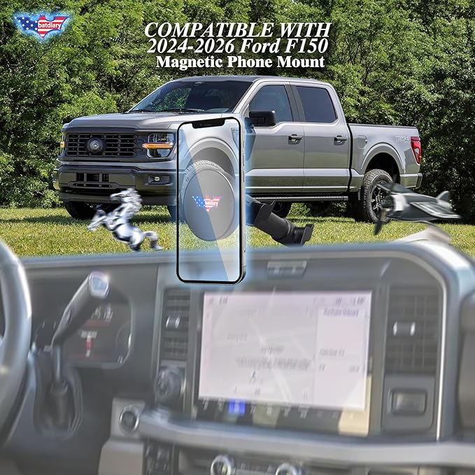 2025 F150 Ra Port Magnetic Phone Mount Compatible with 2024 2025 2026 Ford F150 Truck Accessories Metal Cell Phone Holder Dash Platform Mount