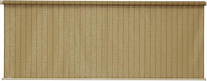 Coolaroo Wand Operated Outdoor Roller Shade – Cordless Sun Blocking Window Blind for Patio, Deck, or Sunroom – Fade Resistant, Smooth Wand Operation, Kid-Safe, Hardware Included, 8' x 6', Bamboo