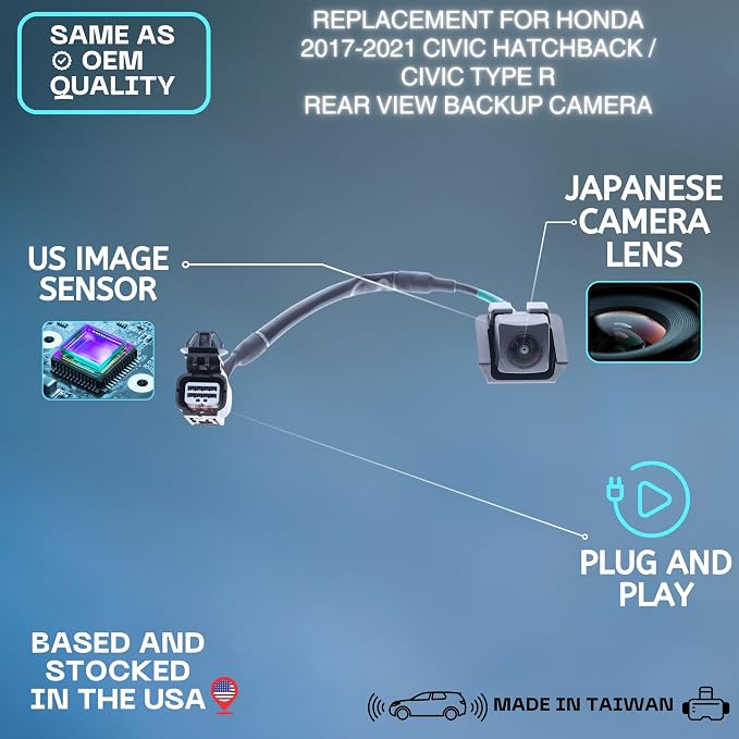Backup Camera Replaces for 2017 2018 2019 2020 2021 Honda Civic Hatchback/Civic Type R OE Part # 39530TGGA21 39530TGGA01
