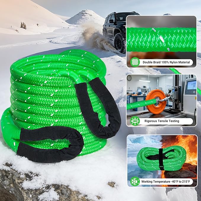 Kinetic Recovery Tow Rope 5/8" x 20ft Tow Strap 36000lbs Snatch Strap with 2Pcs Soft Shackles 56000lbs Break Strength Heavy Duty Kinetic Towing Rope for Truck ATV UTV Offroad Recovery Rope Kit