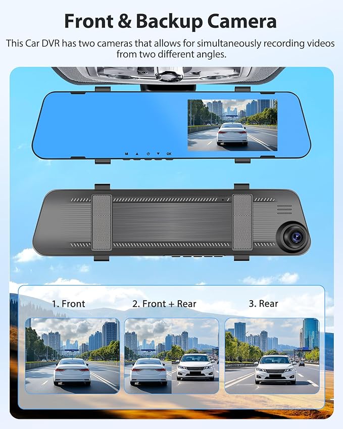 4.5" IPS Touch Screen Rear View Mirror Camera Dash Cam DVR Monitor Dual Camera Video Recording System 1080P/Loop Recording/G-Sensor/150° Wide Angel/Night Vision/Parking Assistance/64G Card