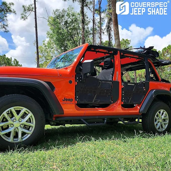 JL Top Sun Shade Roof Compatible with Jeep Wrangler 2 or 4 Door 2018 to 2023 Sunshade Sunroof Blocks UV Wind Noise Cherry Red Mesh for Front and Rear 2 pcs