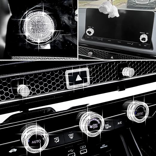 Knob Covers for Honda Civic Accessories 2026 2025 2022-2024 for CRV 2026 2025 2024 2023 for Acura Integra 2025 2024 2023 Hazard Lights, AC, Air Vent, Audio, Push Start Button Cover Ring 12Pcs(Bling)