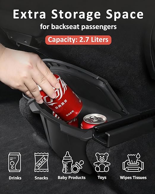 for New Tesla Model Y Juniper Accessories 2025 2026 Rear Trash Can with Hinged Lid, Rear Center Console Garbage Bin, Backseat Storage Box Organizer