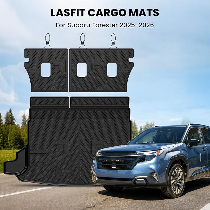 LASFIT Cargo Tray Mat & Backrest Mat for Subaru Forester 2025-2026 (Not Fit Hybrid & Wilderness), All Weather TPE Custom Fit Easy Clean Trunk Mat for Forester 2025 2026 Car Cagro Liners,Black