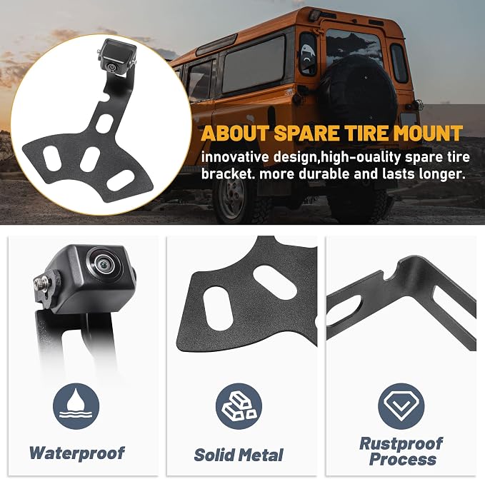EWAY Light 1.0 Spare Tire Mount Backup Camera for Jeep Wrangler JK JKU Unlimited 2/4 Doors Reverse Rear View, Full Metal Camera Cover, Stainless Steel Bracket, Adjustable Angle Off-Road Wheel Camera