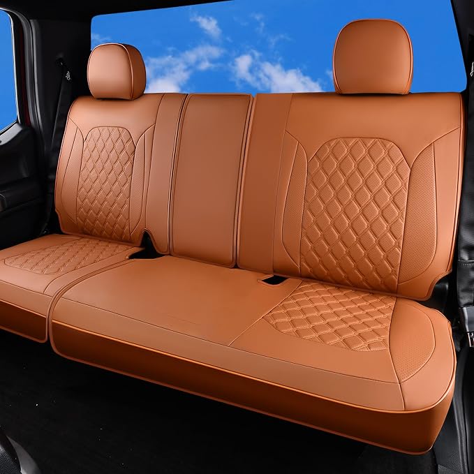 Huidasource Fit for Brown Chevy Silverado/GMC Sierra Rear Seat Covers, Thickened Split Nappa Leather Truck Back Seat Cover 2007-2013&2019-2025 1500, 2020-2025 2500HD 3500HD Crew Cab WT LS LT