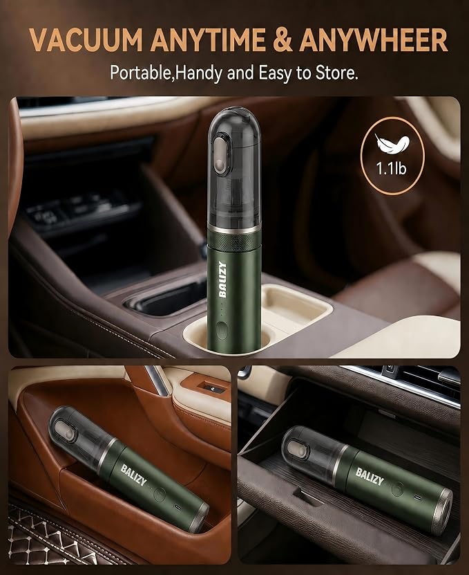 Handheld Vacuum，4-in-1 Cordless Car Vacuum Cleaner&Air Blower,Green | Aluminum alloy body，4 Suction Modes, 20KPa Suction Power,Portable Rechargeable, For Car, Pet Hair, Home, Office