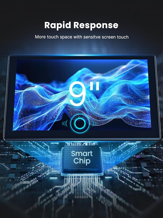 9" Wireless Apple Carplay Screen for Car, Portable Car Play Screen for Car & Android Auto, 4K Dash Cam, 1080p Backup Camera, GPS Navigation, Car Audio Receivers Mirror Link, Bluetooth, FM, Siri