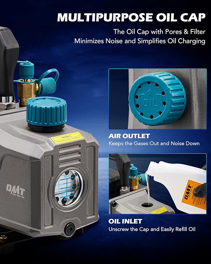 Orion Motor Tech Vacuum Pump, 3.5 cfm 1/4 hp HVAC Single Stage Vacuum Pump for R12 R22 R134a R410a R502, Auto AC Vacuum Pump Kit for Automotive Air Conditioner Resin Degassing & More, Oil Included