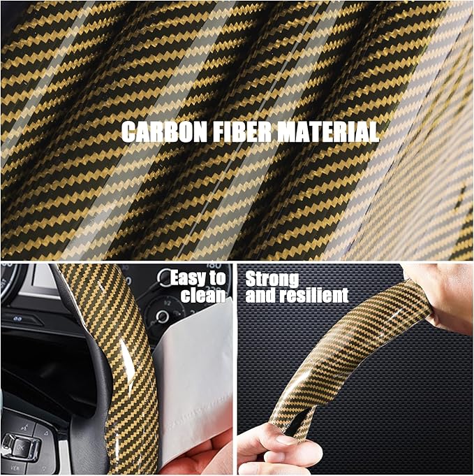 Carbon Fiber Steering Wheel Covers 3 Piece Clip on Steering Wheel Cover (Yellow)
