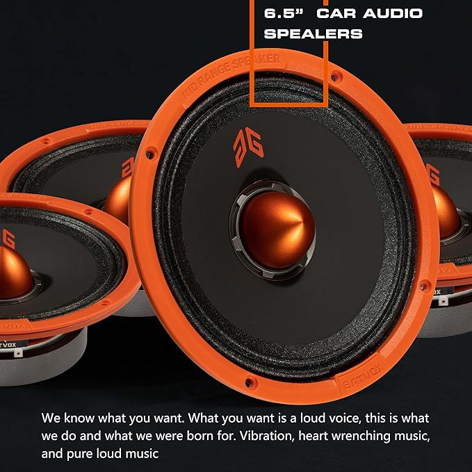MX65E1 Loudspeaker 6.5 Inch Midrange 400 Watts 6 Ohms Orange Bullet, Premium Quality Audio Door Speakers for Car or Truck Stereo Sound System, Orange (2 Speakers)