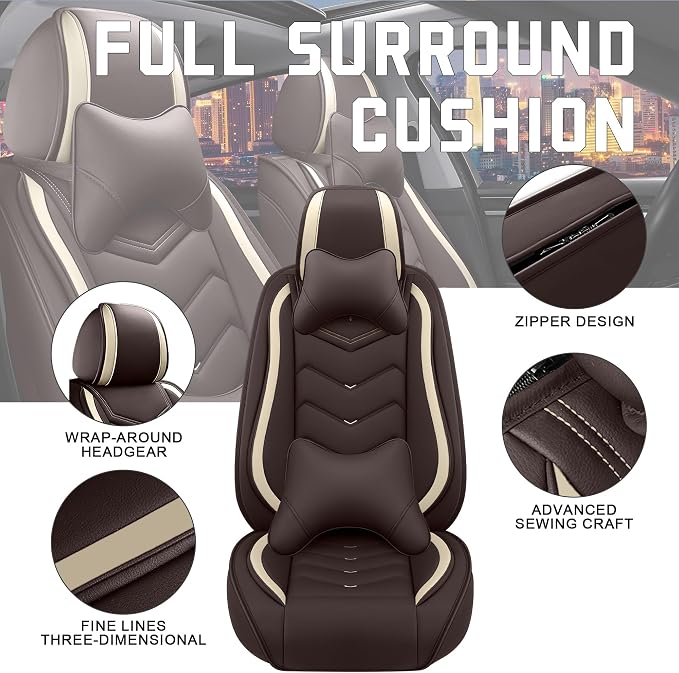 CTDS Car Seat Covers for Chevy Equinox 2005-2026, Stylish Sport Seat Cover, Premium Nappa Leather Car Seat Cover. Automobile Seat Covers Sets.(Luxury 2 Seats/Coffee Color)