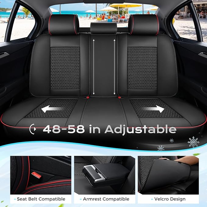 Coverado Seat Covers, Car Seat Covers 5 Seats, Luxury Leather Seat Protectors, All-Weather Protection, Blue Auto Seat Covers Full Set Universal Fit for Most Vehicles SUV Truck Sedan