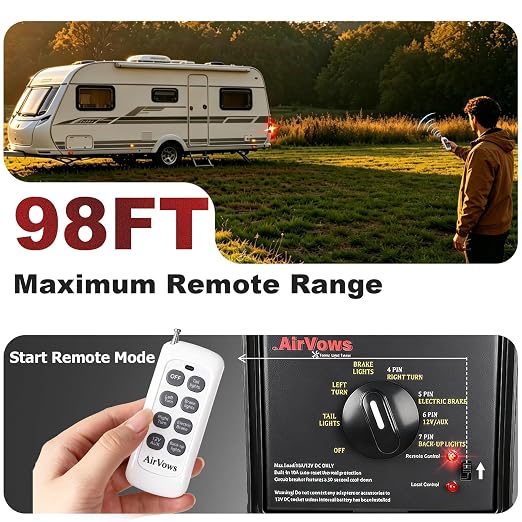 Trailer Light Tester Box with 12V 12Ah Battery,Remote Control Function with 98 FT Range, 7-Way Flat (Spade) Pin,6-Way Round Pin,4/5-Pin Connectors,IPX8 Waterproof Case,2-Year Warrnaty