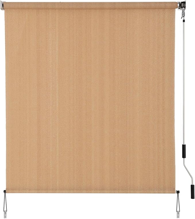 SMONTER Outdoor Sunshade Roller Shade 6'W x 8'H (72" Wx96 H), Exterior Cordless Roll Up Shades Blinds, UV Protection Shade Cloth with Crank Operation for Outside Windows Patio Porch Gazebo, Walnut