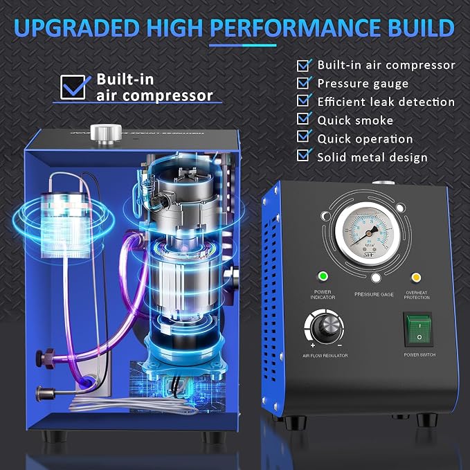 Automotive Smoke Machine, Upgraded 19PSI Leak Detector Unit Kit Dual Mode Built-in Air Pump DC12V EVAP Vacuum Exhaust Leak Diagnostic Tester Tool for All Vehicle Pipe Systems, ATV, Boat