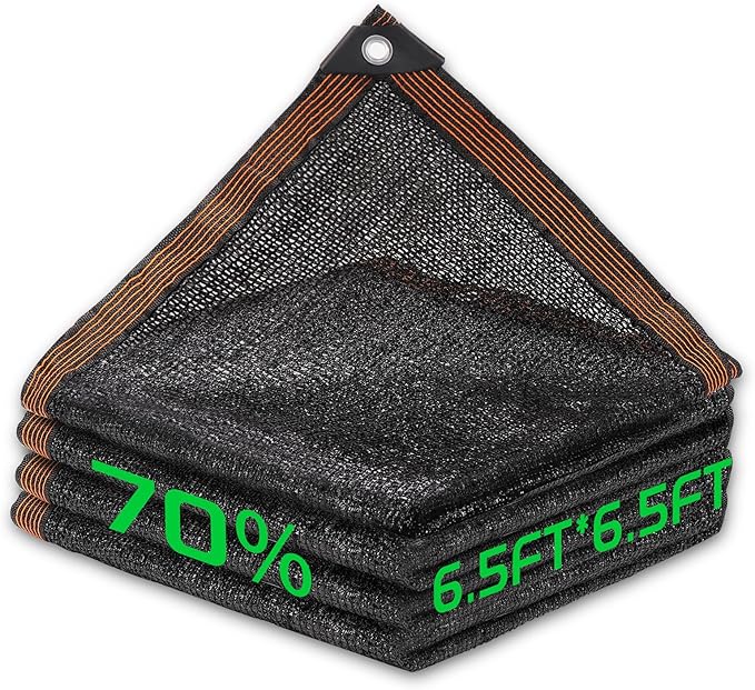 70% Shade Cloth, 6.5FTx6.5FT HDPE Mesh Tarp with Reinforced Grommets, Outdoor Sun Shade Net for Greenhouse, Plants, Garden, Pergola, Patio, Chicken Coop(6.5FT*6.5FT)