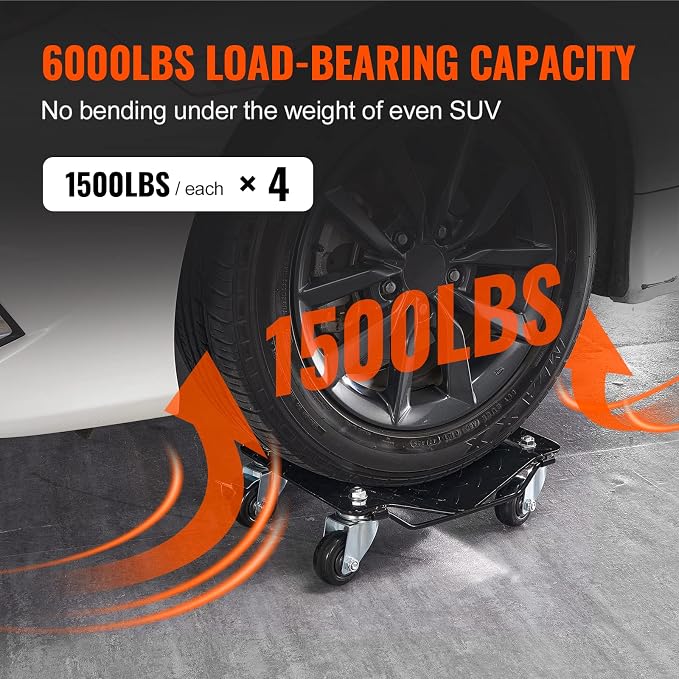 VEVOR Car Wheel Dolly, 6000 lbs/2722 kg Car Moving Cart with Brakes, Set of 4 Piece, Heavy-Duty Vehicle Dolly, Moving Cars, Trucks, Trailers, Motorcycles, and Boats | 6000 lbs/2722 kg Capacity, Car Moving Cart with Brakes, Heavy-Duty Vehicle Dolly