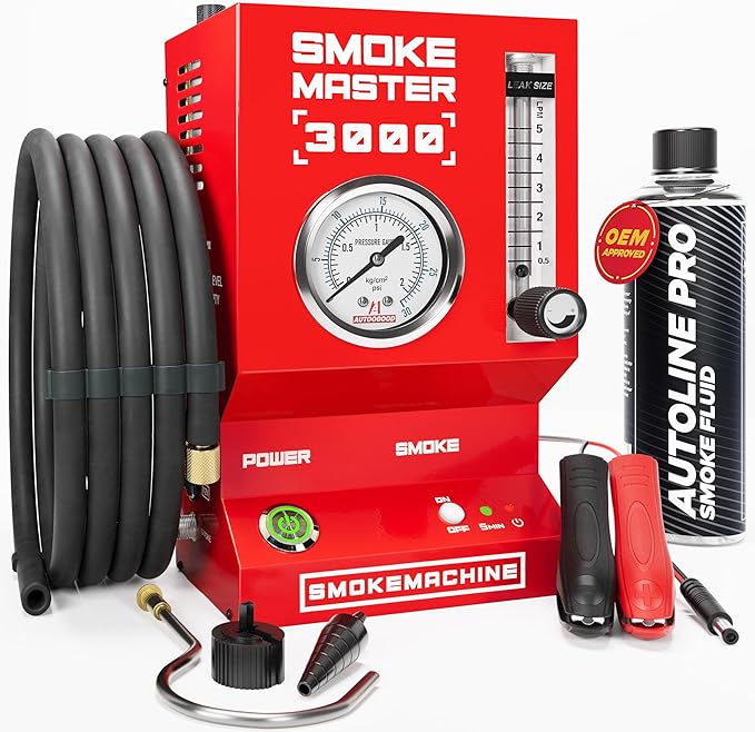 AutoLine Pro *2025 NEW Model* Automotive High Volume Smoke Machine - EVAP Leak Detector with Built-in Air Compressor - Model 3000E – EVAP Vacuum Exhaust Smoke Detector Tools Kit - Red