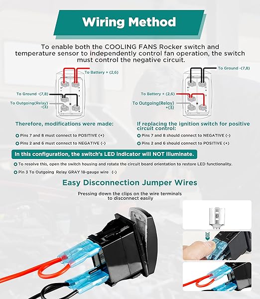12V Dual Electric Fan Waterproof Relay Kit with Cooling Fans Rocker Switch with Jumper Wires Set 185 On 175 Off Temperature Sensor Switch for Cars Trucks RVs