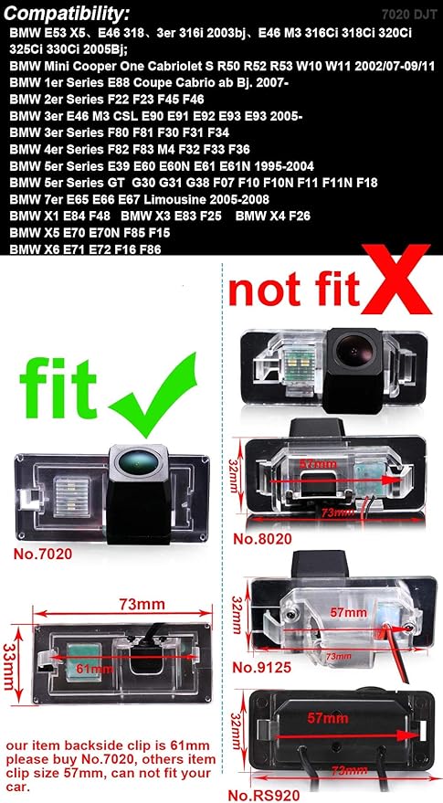 Car Backup Camera, Waterproof Reverse Camera Night Vision for BMW E53 X5 E46 318 3er 316i E46 M3 316Ci 318Ci 320Ci 325Ci 330Ci Mini Cooper One Cabriolet S R50 R52 R53 W10 W11 X1 X3 X4 X5 X6