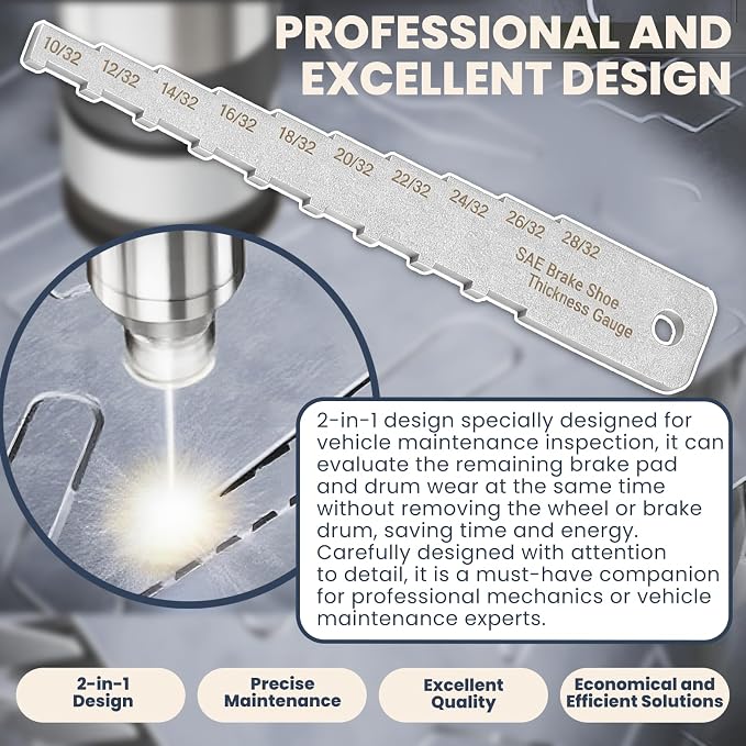 Zookpr Brake Pad Measuring Tool Brake Pad Thickness Gauge Technician Gauge Pocket Tech Labeled in 32Nds(10/32-28/32)