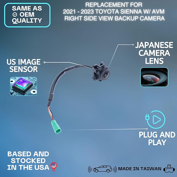 Right Side View Backup Camera Replaces for 2021-2023 Toyota Sienna OE Part # 8679008100 86790-08100