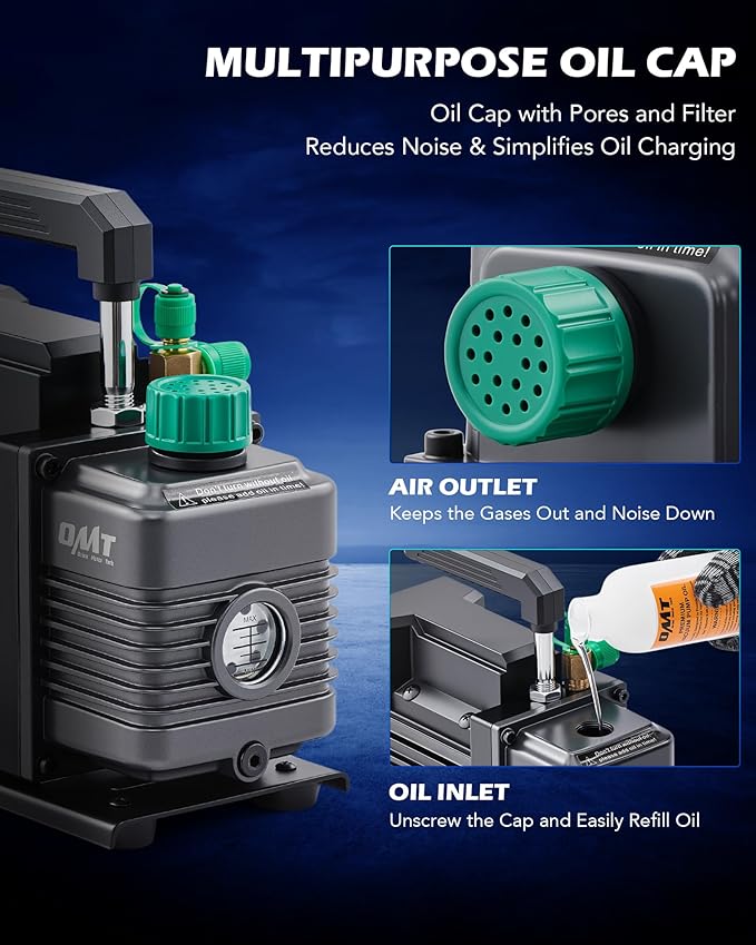 Orion Motor Tech Vacuum Pump, 4.5 cfm 1/3 hp HVAC Single Stage Vacuum Pump for R12 R22 R134a R410a R502, Auto AC Vacuum Pump Kit for Automotive Air Conditioner Resin Degassing & More, Oil Included