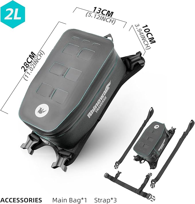 Rhinowalk Motorcycle Tank Bag Waterproof Motorbike Storage Bag with MOLLE System Cable Port Fits Honda Yamaha Suzuki Kawasaki Harley-Black