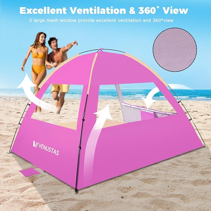 Venustas Beach Tent Sun Shelter for 3/4/6/8 Person, UPF 50+ UV Protection Beach Canopy, Lightweight and Easy Setup Cabana, Portable Shade Tent