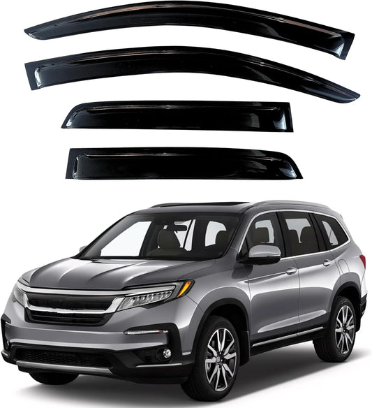 KPY Window Visor Compatible with Honda Pilot 2016-2022 (Excludes Touring Models), 4PC Rain Guard Side Window Vent Deflectors Tape-On Style, 2016 2017 2018 2019 2020 2021 2022