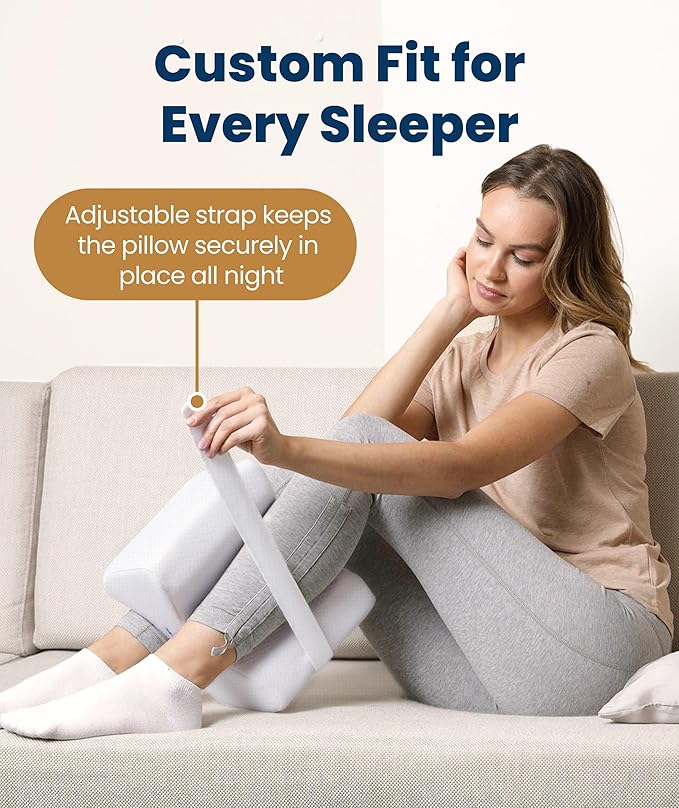 Everlasting Comfort Memory Foam Knee Pillow for Side Sleepers – Sciatica Pain Relief Pillow, Removable Strap Support – Leg Pillows for Sleeping Alignment, Knees, Back & Hip Cushion