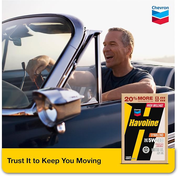Havoline Motor Oil 5w30 High Mileage Synthetic Technology Smart Change Engine Oil, 5W-30, 6 Quarts, Pack of 2