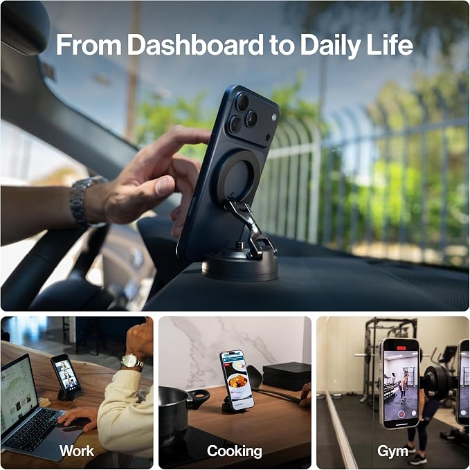 Statik HyperMount (Gen 3) Phone Mount - Magnetic Phone Holder, Car Phone Mount for Phone Works on Smooth & Lightly Textured Surfaces, Compatible with Apple MagSafe, Metal Rings Included for Android