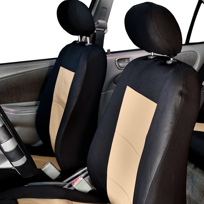 FH Group FB085114 +F11306 Premium Waterproof Seat Covers (Beige) Full Set – Universal Fit for Cars Trucks & SUVs