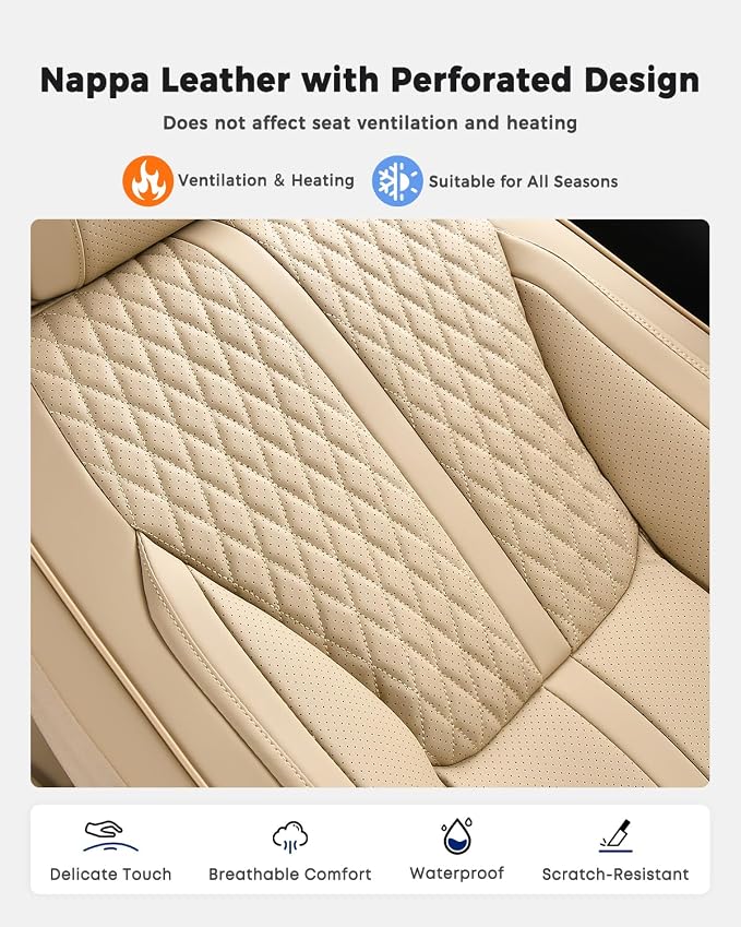 Huidasource Gray Seat Covers, Luxury Nappa Leather Car Seat Cover with Velcro Adjustable, Airbag, Lumbar Support, Cooling ＆ Heating, Seat Covers for Universal Fit for Most Cars SUV Trucks, Gray