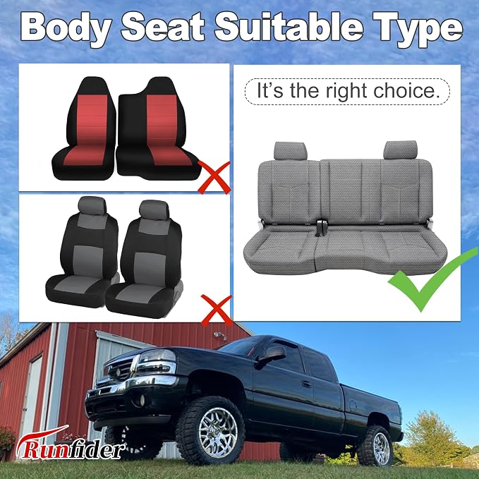 Seat Covers for Chevy Silverado & GMC Sierra 1500 1999 2000 2001 2002 2003 2004 2005 2006 Heavy Duty Cloth Protector Interior Accessories，Waterproof & Machine Washable-Gray (Rear)